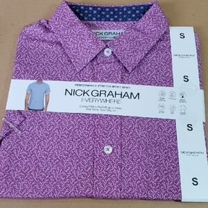 Nick Graham Purple Casual Button Down Stretch Shirt with Floral Print SMALL